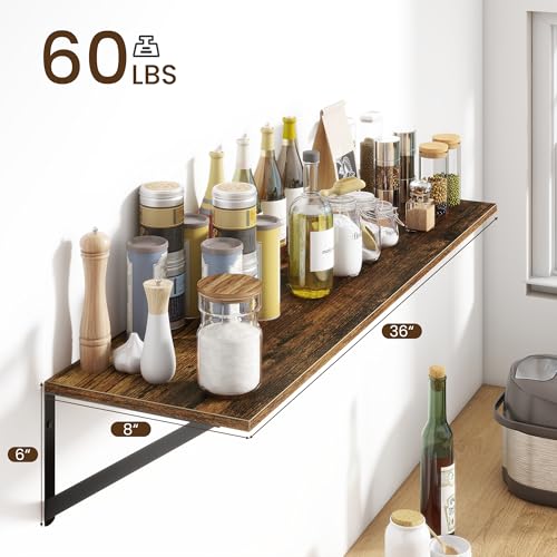 Fun Memories Deep Floating Shelves for Wall, 36W x 8D Wall Mounted Shelves Set of 2, Wide Display Ledge Shelf with Sturdy Metal Brackets for Living Room, Bathroom, Bedroom and Kitchen, Rustic Brown - color: A-rustic Brown, size: 36"W x 8"D