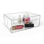 Isaac Jacobs 4-Compartment Clear Acrylic Organizer with Lid (6.7" L x 8.6" W x 3.4" H), Multi-Sectional Tray, Storage Solution for Makeup, School & Office Supplies (3 Small, 1 Large) - size: 3 Small, 1 Large