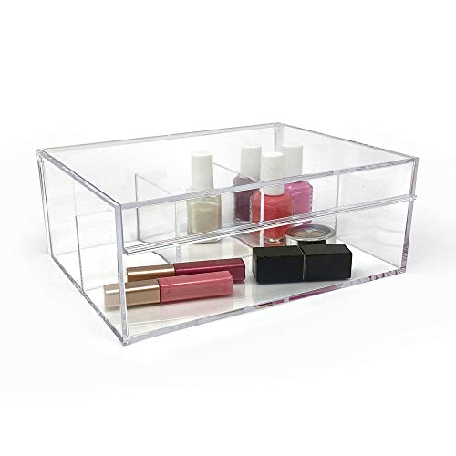 Isaac Jacobs 4-Compartment Clear Acrylic Organizer with Lid (6.7" L x 8.6" W x 3.4" H), Multi-Sectional Tray, Storage Solution for Makeup, School & Office Supplies (3 Small, 1 Large) - size: 3 Small, 1 Large