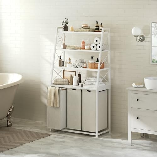 Herture Laundry Basket, 3 Section Laundry Hamper with 4 Tiers Shelf, Pull-Out and Removable Laundry Bags, Large 3 x 15.87 Gallons, for Laundry Room Bathroom White PF05XLW - color: White, size: 3 Bags-180 L