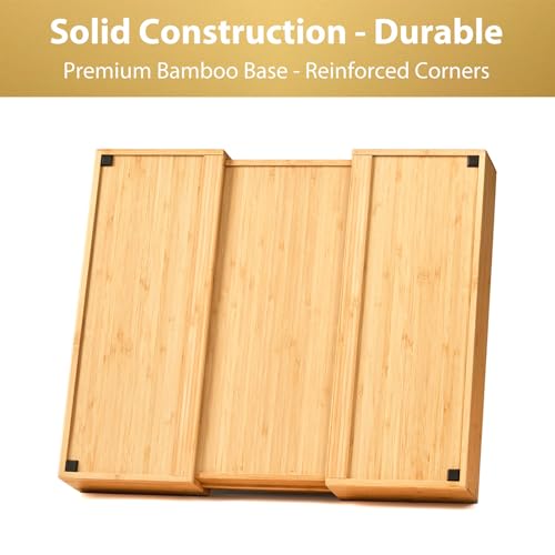 Umilife Expandable Kitchen Drawer Organizer, 2.5" High Bamboo Utensils Silverware Tray, Adjustable Large Deep Wood Organization Holder - style: For Utensil (13"~20" x 17")