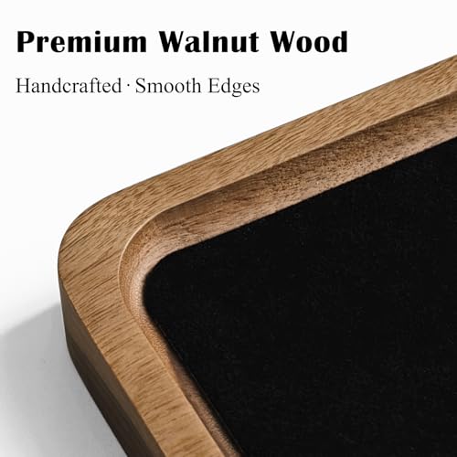 Walnut Wood Serving Tray with Velvet Liner – Decorative Valet Catchall Organizer for Desk, Nightstand & Entryway | Jewelry, Keys & Accessories Holder