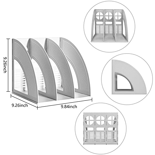 SAYEEC Magazine File Holder Folder Storage Desktop Standing Hollow File Bookshelf Organizer Office Racks Displays Holds Notebooks Documents (3 Compartments - Light Grey x 2) - color: 3 Compartments - Light Grey x 2