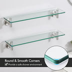 KES Glass Shelf for Bathroom, Floating Glass Shelves for Wall, 20 Inch Tempered Glass Shelf 2 Pack with Rustproof Stainless Steel Brackets Wall Mounted Brushed Finish, A2021-2-P2 - color: Brushed Finish
