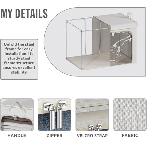 4 Pack Clothes Storage Bins with Metal Frame - 66L Stackable Storage Box with Lid，Foldable Storage Container Organizer for Clothes，Linen Fabric Storage Box with Clear Window＆Zippers＆Handles - color: Light Grey, size: 67L