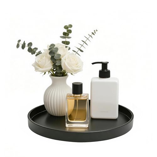 2 Pack 8" Bathroom and Vanity Tray, ABS Bathroom Counter Organizer, Coffee Table Decor for Perfume, Candles, Keys &More. Kitchen Countertop Organizer, Decorative Tray Soap Holder, Black - color: Black, size: 8" - 2Pcs