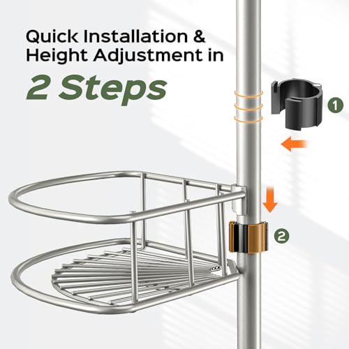 HAMITOR Shower Caddy Tension Pole: 4-Tier Rustproof Bathroom Corner Shelf Organizer for Renter - No Drill Large Shampoo Storage Rack - Adjustable 47-121" - Space Saving Bathtub Accessory - Silver Gray - color: Silver Gray