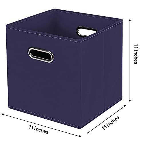 STOREONE Fabric Storage Bins Cubes Baskets Containers-(11X11X11) with Dual Handles for Shelf Closet, Nursery Home ， Bedroom Organizers, Foldable Set of 6 (Navy Blue) - color: Navy Blue, size: 6 pack
