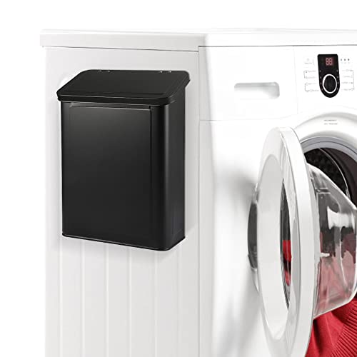 Picowe Magnetic Laundry Storage, Large Metal Lint Holder Bin with Lid for Laundry Room, Space-Saving Trash Container Hanging on Dryer, Washer or Wall Mount Trash Bin (Black) - color: Black
