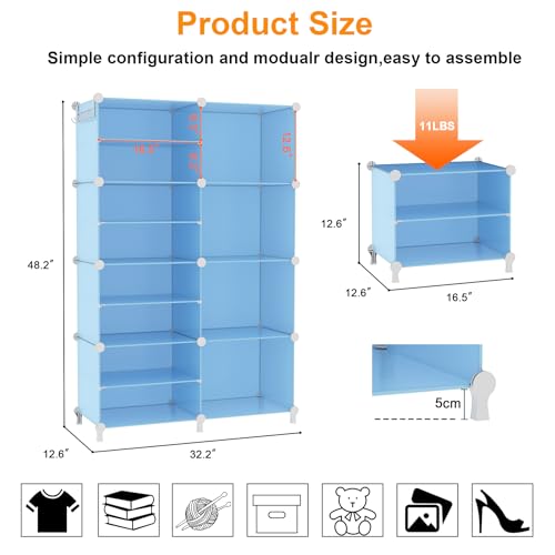 AWTATOS Closet Organizer 8 Cube Storage Shelves Closet Storage Clothes Organizers Stackable Cubby Shelving for Closet Bedroom Living Room Blue - color: Blue