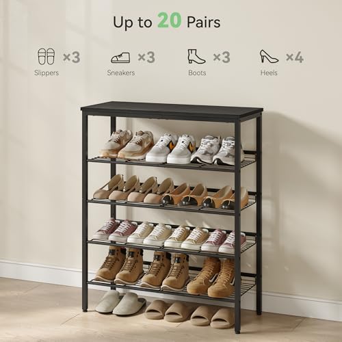 Nunsino Shoe Rack for Closet,5 Tier Shoe Organizer for Entryway,Shoe Shelf with Storage Shelves and Spacious Top,Max Holds 20 of Shoes,Black - color: Black, size: 5 Tier