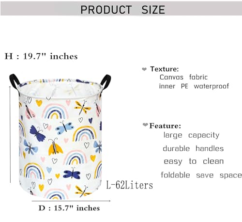 KUNRO Kids Laundry Hamper Clothes Gift Basket Storage Laundry Baskets Organizer Bin with Handles for Nursery Room (Dragonfly) - color: Dragonfly