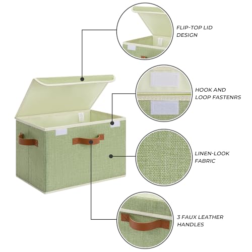 GRANNY SAYS Fabric Storage Bins with Lids, Decorative Storage Boxes with PU Handles, Keepsake Memory box, Shelf Baskets for Closet, Sage Green/White, Large, 2-Pack - color: Sage Green/White, size: Large-2 Pack