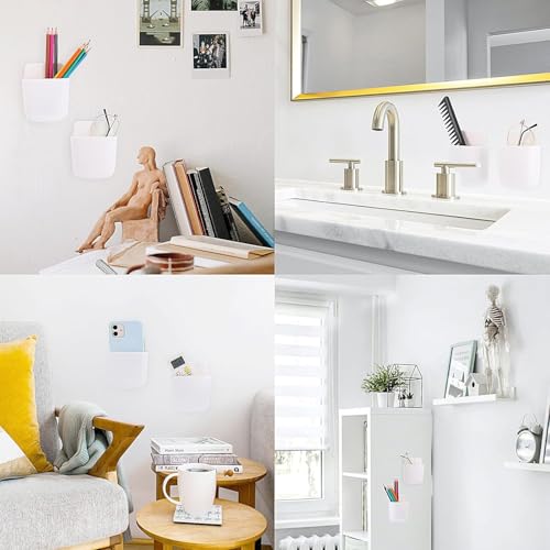 Tecbeauty 8 Pcs Remote Control Holder Self Adhesive Wall mounted Storage Box Phone Charging Pen Holder Organizer for Home Office School - style: 8pcs small remote control holder