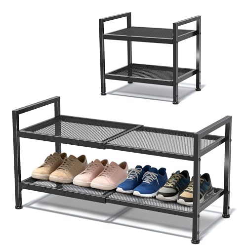 2 Tier Shoe Rack, Expandable Shoe Rack for Closet, Adjustable Shoe Organizer for Entryway, Shoe Storage Organizer for Door Entrance, Garage, Bedroom - size: 2-Tier