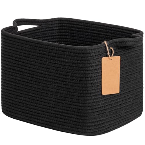 Goodpick Black Storage Basket for Shelves, Woven Baskets for Storage, Toy Baskets Storage Kids, Towel Basket with Handles for Living Room, Bathroom, 13 x 10 x 9 Inches - color: Black, size: 13"L x 10"W x 9"H