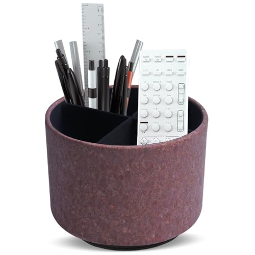 Round Leather Art Supply Organizer,Remote Control Holder,360 Degree Spinning,Multi-Functional Pencil Holder,4 Compartments Desktop Stationary Organizer(1-Soft Red) - color: 1-Soft Red