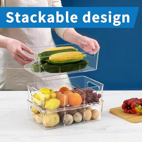 Mpotmiy 4 Pack Clear Pantry Organizers and Storage Bins with Divider, Transparent Plastic Basket, Refrigerator and Fridge Bins - style: 4pack