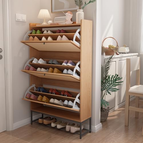 AVZEAR Narrow Shoe Storage Cabinet with 3 Flip Drawers, Freestanding Shoe Organizer Wooden Closed Shoe Rack, Slim Shoe Cabinet Storage for Entryway, Hallway, Living Room (Natural) - color: Natural, size: 3 Drawers