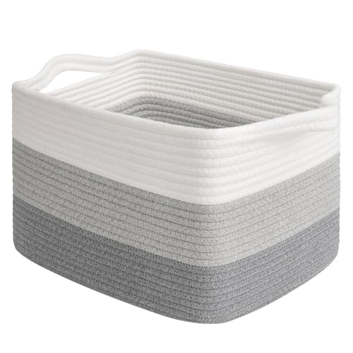 Goodpick Woven Storage Basket, Closet Storage Bins for Books, Towels, Cotton Rope Organizer with Handles, Square Toy Gift Basket for Kids, Gradient Gray, 13 x 10 x 9 Inches - color: Gradient Grey, size: 13"L x 10"W x 9"H