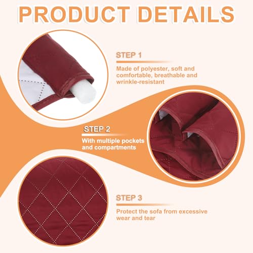 uxcell 1 Pcs Recliner Armchair Caddy, Couch Armrest Organizer with 5 Pockets for Bedside Sofa Remote Control Holder Magazine Phone Book Glasses (Wine Red, 35"x13") - color: Wine Red
