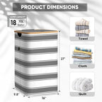 BALEINE Laundry Hamper with Lid, Tall Laundry Baskets with Bamboo Pull Handles, Large Laundry Bin with Internal Support (18 Gal/70L, Grey Stripe) - color: Grey Stripe, size: 70 liters