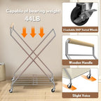 Foldable Metal Laundry Basket with Wheels, 2-Section Rolling Laundry Hamper, 37 Gallons (140L), Removable Liner, Steel Frame with Wooden Handle, Cream White - color: Cream White