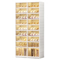 EHAMILY Foldable 9-Tier Shoe Rack Organizer for 18-36 Pairs - Collapsible Clear Plastic Shelf for Closet, Entrance or Front Door - Tall Stackable Folding Shoes Storage Boxes cabinet - size: 9 Tiers 36 Pairs