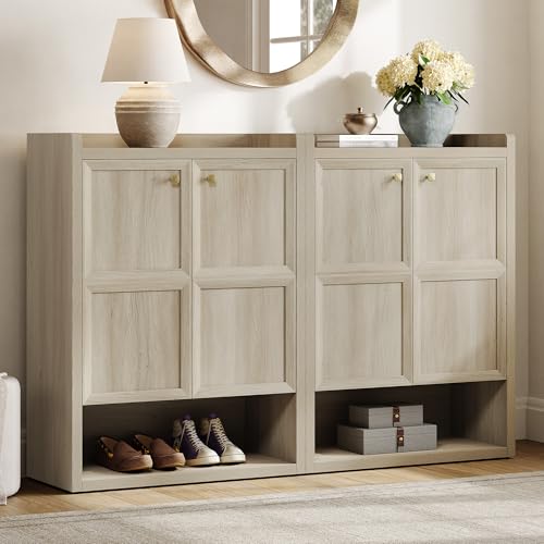 SICOTAS Shoe Cabinet Storage for Entryway - 48-Pair Shoe Cabinets with Doors and Adjustable Shelves, Farmhouse Large 7-Tier Shoes Storage Cabinet for Mudroom Closet Hallway, Grey White Oak, 2PCS - color: Grey White Oak, size: 2 Pieces