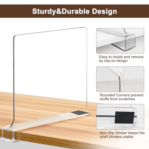 10 Pack Shelf Dividers, Adjustable Shelf Dividers for Closet Organization with Non-Slip Design, Clear Acrylic Shelf Dividers for Clothes, Handbags, Purses, Towels, Bookshelf in Home Organization - size: 10 Pcs