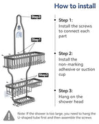 YASONIC Shower Caddy Hanging - Never Rust Organizer - Aluminum over The head caddy with 10 Hooks for Razor/Sponge - Shower Rack with Soap Basket - Grey - color: Grey