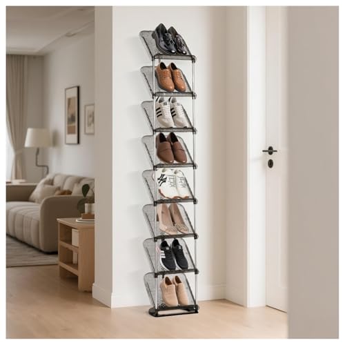 SMILHELTD Vertical Shoe Rack 8 Tiers Narrow Clear Sneaker Storage Holder Luxurious Slim Tall Organizer Space Saving Shelf for Entryway Garage 10.4" W x 64.5" H x 9.8" D (Transparent Black) - color: Transparent Black