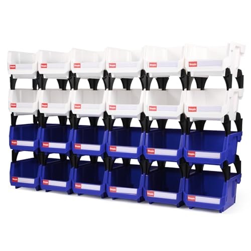 Plastic Storage Bins 24 Packs, Space-Saving Stackable Parts Bins for Garage,Tools, Small Parts Organization Bin-5x4x3 Inch (Blue & White) - color: Blue & White 24pack, size: 5x4x3 inch
