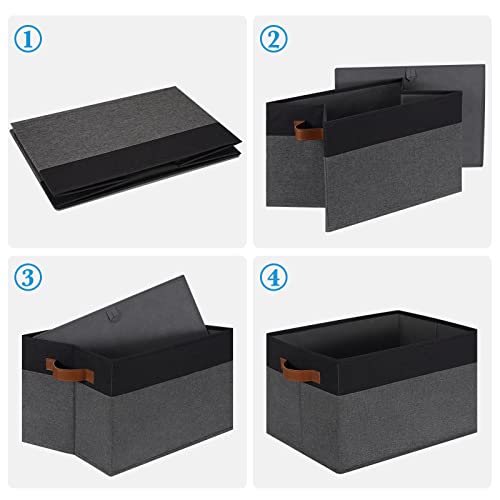 Large Fabric Storage Bins, Foldable Fabric Storage Baskets for Shelves, Sturdy Storage Boxes with PU Handles for Organizing Closet Home Bedroom Office (26L, 3 Packs, Grey&Black) - color: Black with Grey, size: Large-3pcs