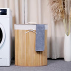 Bamboo Laundry Hamper Large 58L with Removable 2-Section Liner, Foldable Storage Basket with Lid and Handles for Bedroom, Laundry Room, Small Spaces – Natural - Triangle - color: Natural - Triangle