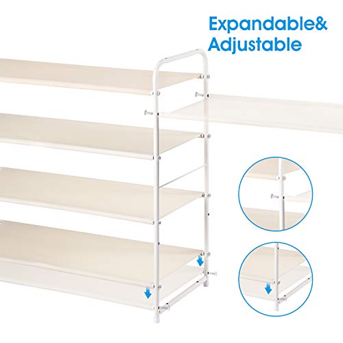 Simple Trending 4 Tier Stackable Shoe Rack, Expandable & Adjustable Fabric Shoe Shelf Storage Organizer, White - color: White, size: 4 Tiers, White
