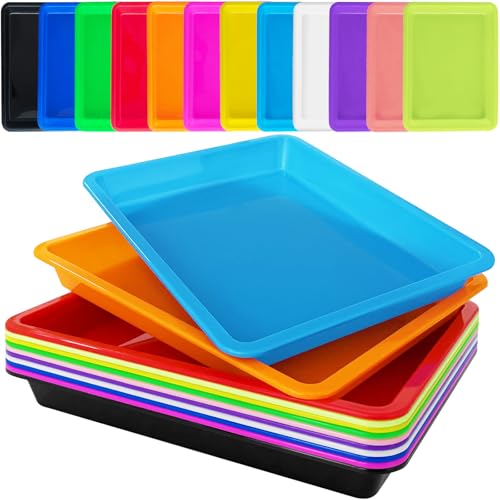 12 Pack Plastic Art Trays,Multicolor Serving Organizer Tray,Activity Crafts Trays for DIY Project,Painting,Jewelry,Home School Crafts(12 Colors) - color: 12 Pcs 12 Colors