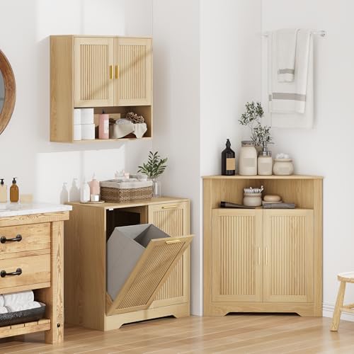 Laundry Hamper Cabinet, Small Tilt-Out Bathroom Storage Unit with Narrow Hidden Basket Chest Bathroom Cupboard