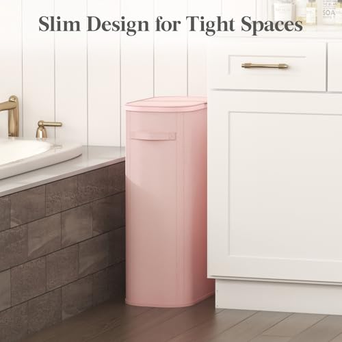 Lifewit Slim Laundry Basket with Lid, Narrow Large Laundry Hamper with Plastic Handles and Removable Bag, Tall Foldable Dirty Clothes Hampers for Laundry Room, Bedroom, Bathroom, Dorm, 65L Pink - color: Pink, size: 65L
