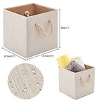 Foldable Bamboo Fabric Storage Bins [set of 4] with Cotton Rope Handles, Collapsible Organizer Boxes Basket - 10.5 x 10.5 x11 inch (Beige) - color: Beige