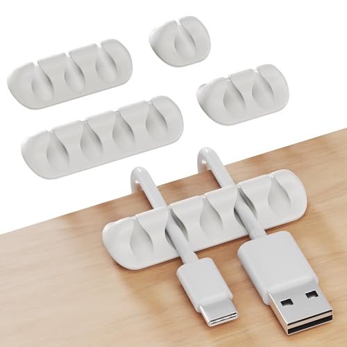 GLUIT Cord Organizer for Desk, Cable Holder for Nightstand, Charger Organizer, Adhesive Desktop Wire Clips, Multislot Cable Management, Table Organizer Accessories - 5 Pack, 15 Slots, White - color: White