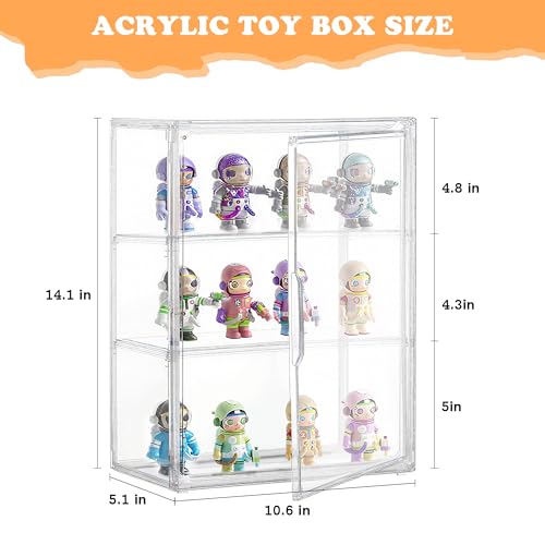 Clear Acrylic Display Case for Figures&Collectibles,3 Tier Lego Labubu Toy Box, Desktop or Storage Bin with 2 Removable Shelves,Figurine Display Shelf,Stackable Display Cabinet for Collectibles-1 Pack - style: 10.6"L x 5.1"W x 14.1"H - 3 Tier - 1 Pack