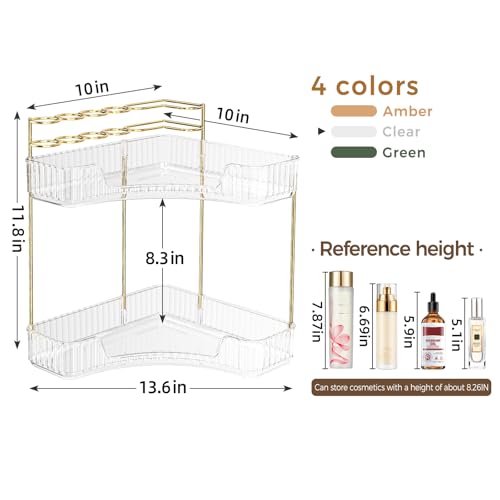 BEFSOP Corner Bathroom Counter Organizer, Upgraded 2-Tier Makeup Organizer Countertop with Makeup Brush Holder, Skincare Exquisite Vanity Organizers Countertop Bathroom Storage Dresser(CLEAR) - color: Clear, size: 2 Tier
