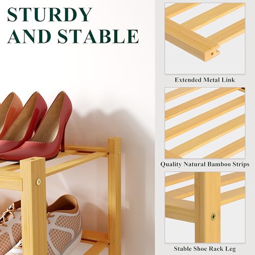 Smiry Bamboo Shoe Rack for Closet, 4 Tier Small Wooden Stackable Shoe Organizer, Free Standing Shoes Storage Shelf for Entryway, Front Door Entrance, Natural - color: Natural, size: 4 Tier - Small