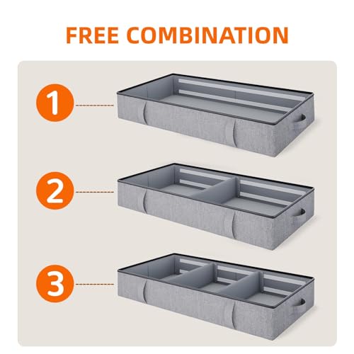 Vailando Storage Containers, 6 Inches Tall 60L Underbed Storage Bins with Dividers & Sturdy Handles & Reinforced Sidewalls, Closet Organizer for Clothes, Blankets, Seasonal Items, Dark Gray, 2-Pack - color: Removable Dividers, size: 6 Inches Tall