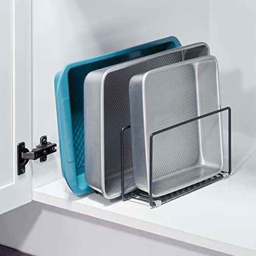 mDesign Metal Pan Organizer for Kitchen Cabinet, Counter, Pantry Shelf - 3 Slots for Baking Sheets, Muffin Pans, Cutting Boards, Frying Pans - Pan Organizer and Storage - Concerto Collection - Black - color: Black, size: 8.31 x 10.2 x 5.55