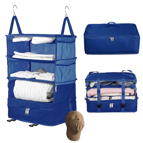 Bukere Hanging Packing Shelves for Luggage Suitcase, Portable Travel Cube Bag Organizer, Travel Essentials, Compression Closet Storage Organizer, X-Large Capacity - color: BLUE