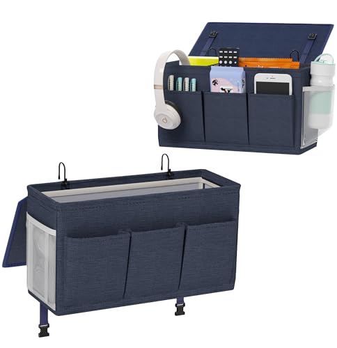 Edudif Dual-purpose Bedside Caddy Bedside Organizer, Bed Caddy with 6 Pockets, Versatile Bedside Storage Solution Magazine Remotes holder, ideal for Home, Dorm, Hospital, Crib Bed (Navy 2pcs) - color: Navy 2pcs