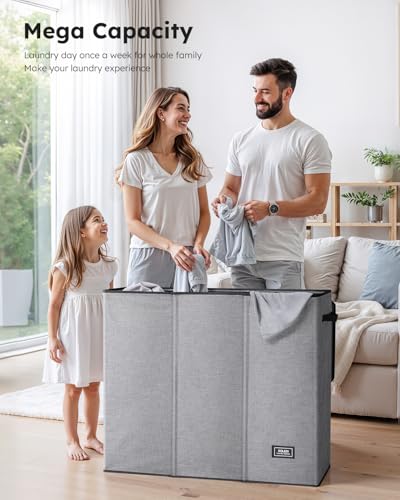 SOLEDI 180L Laundry Hamper 3 Section, Extra Large Laundry Hamper with Lid, Dirty Clothes Hamper with Sturdy Handle, Large Laundry Basket Organizer for Laundry Room, Bedroom, Hampers for Laundry - color: Grey, size: 180L