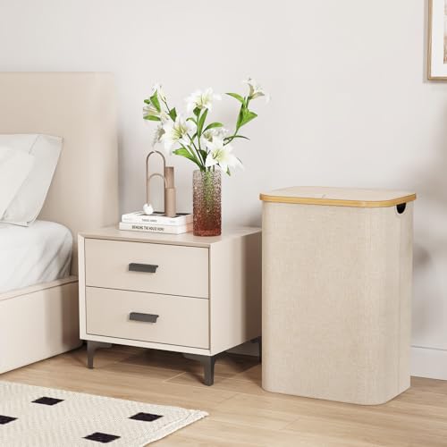 Lifewit 80L Laundry Basket with Lid, Clothes Hampers for Laundry with Bamboo Handles and 1 Removable Bag, Large Foldable Laundry Hamper for Bedroom, Bathroom, Dorm, Laundry Room, Beige - color: Beige, size: 80L